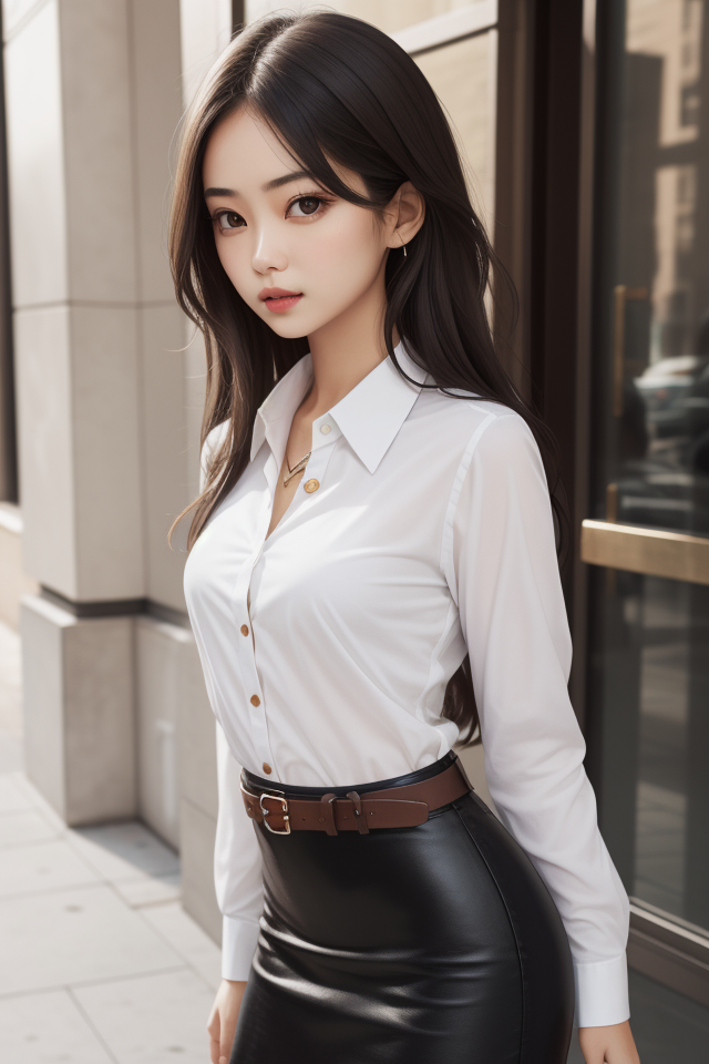 03411-[dreamshaper_8]-2871296471-1girl, brown eyes,  brown, low-tied long hair, small breasts, ((age)), white collared shirt, black pencil skirt, leather belt, p.png